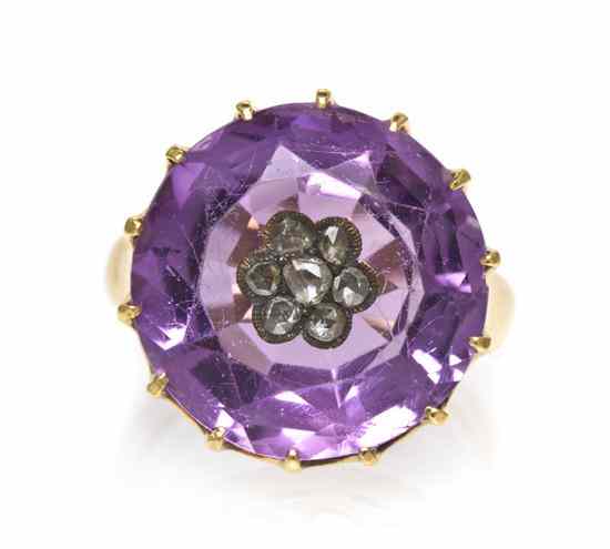 Appraisal: A Victorian Yellow Gold Silver Amethyst and Diamond Ring consisting