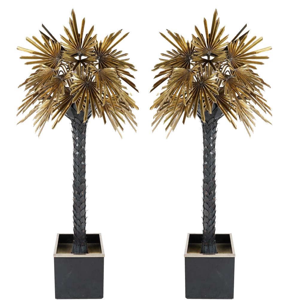 Appraisal: PAIR OF MODERNIST METAL PALM TREE FLOOR LAMPSmid- th century