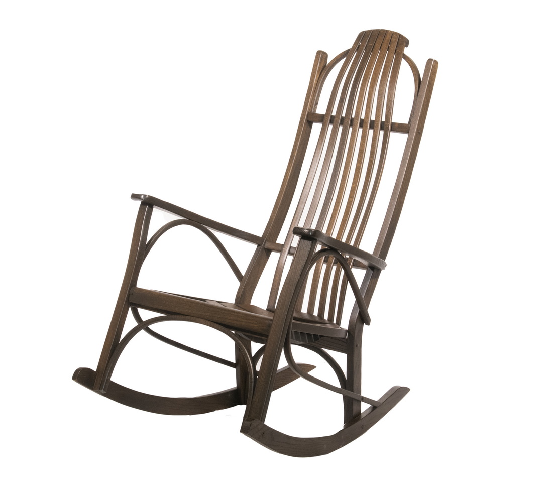 Appraisal: CONTEMPORARY ADIRONDACK TWIG ARMCHAIR ROCKER IN WALNUT STAINED OAK Sturdy