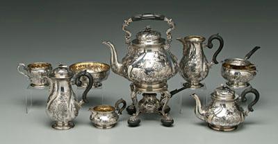 Appraisal: Viennese silver tea service fluted spiral pear shapes floral insect