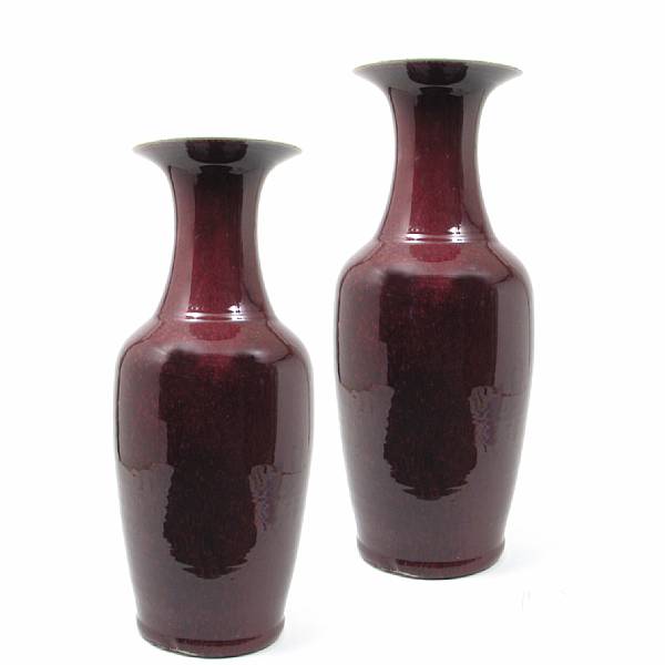 Appraisal: A pair of red flambe glazed porcelain yen yen vases