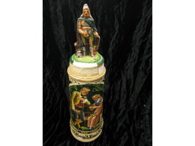 Appraisal: German Pottery Stein courting scene knight on lid liter