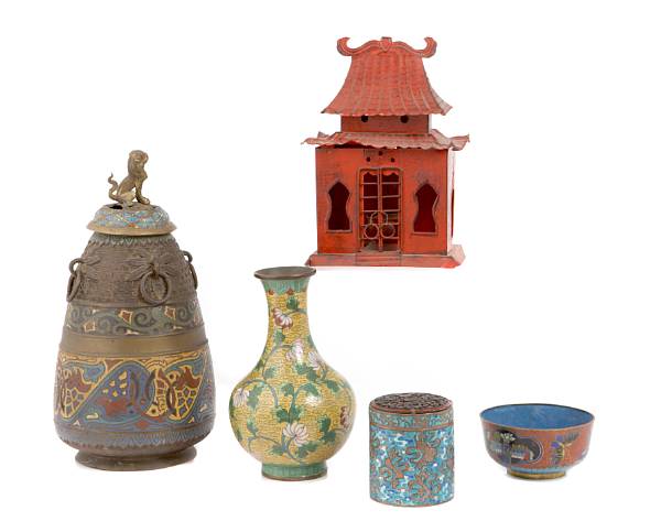 Appraisal: A group of Asian enameled metalwork and wood height of