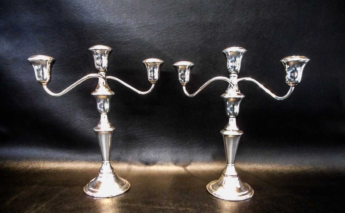 Appraisal: PAIR REED BARTON STERLING SILVER CANDELABRA three lights with scrolling