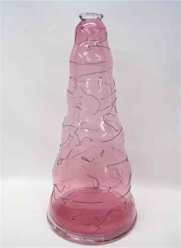 Appraisal: PILCHUCK SCHOOL PINK ART GLASS VASE having black threaded overlay