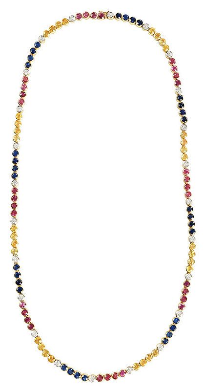 Appraisal: kt Gemstone Necklace round faceted yellow sapphires round faceted blue