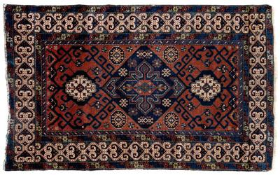 Appraisal: Finely woven rug three central medallions on brick red ground