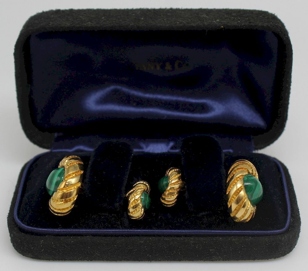 Appraisal: JEWELRY Pair of Schlumberger for Tiffany kt and Malachite Cufflinks