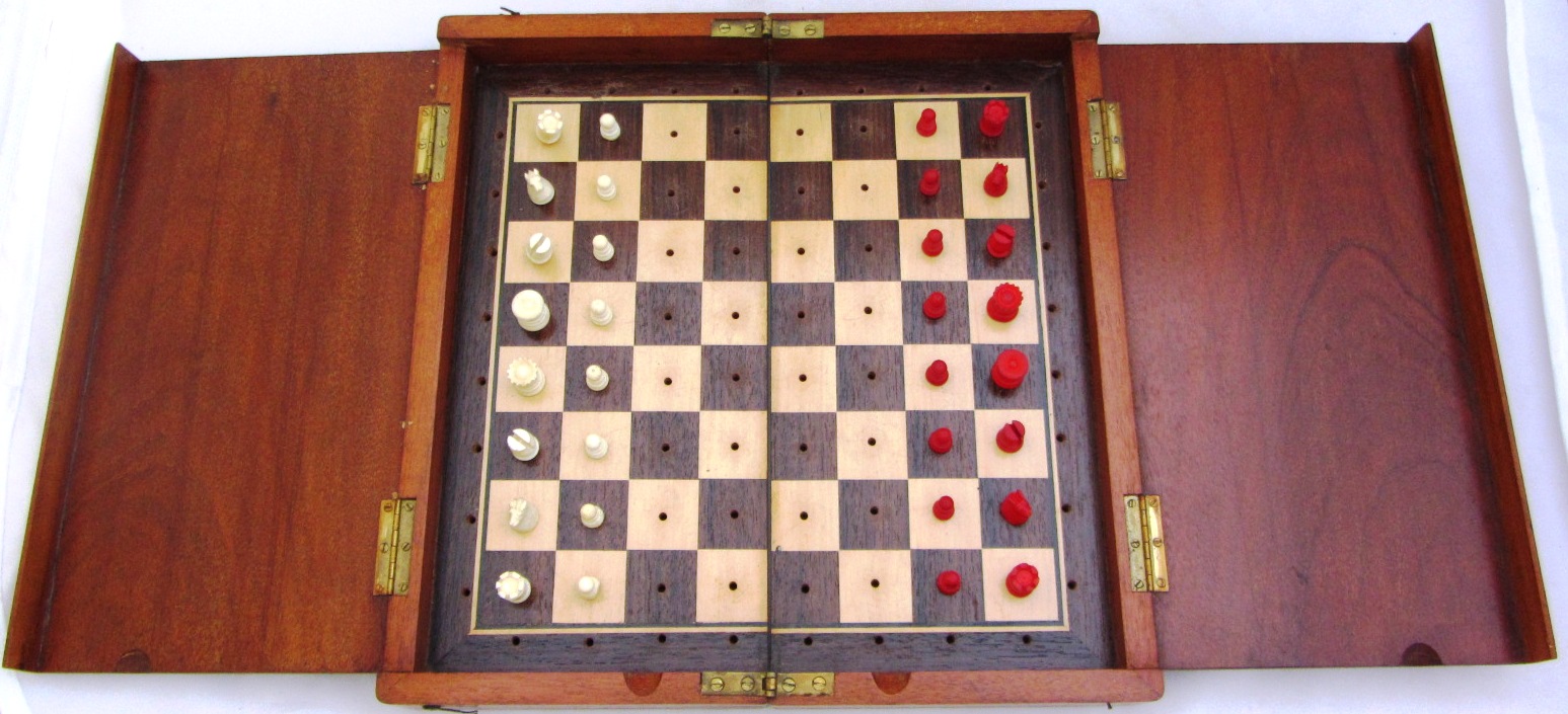 Appraisal: A Jacques mahogany cased travelling chess set th century with