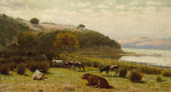 Appraisal: Ludmilla Pilat Welch American - Cattle Grazing along the Shoreline