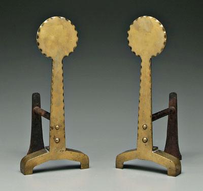 Appraisal: Pair Arts and Crafts brass andirons flower or tree form