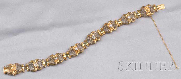 Appraisal: kt Gold Platinum and Diamond Bracelet c composed of scrolling