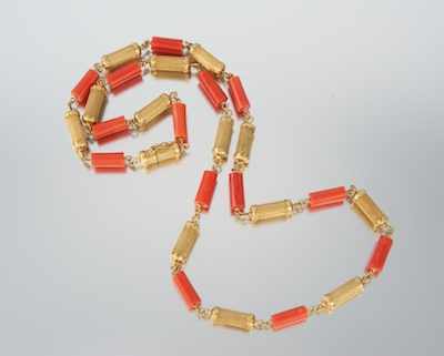 Appraisal: A Laides' Italian Coral and Gold Necklace k yellow gold