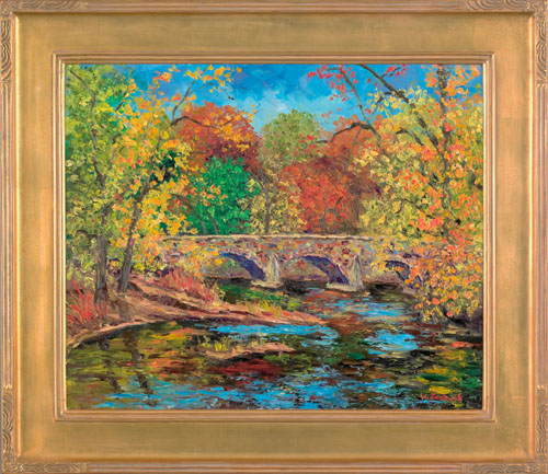 Appraisal: William Jachwak American b oil on canvas titled Bergey Bridge