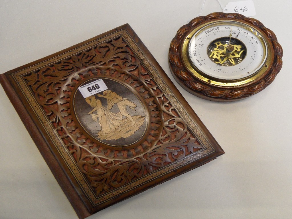 Appraisal: Sorrento wooden letter case and a small barometer