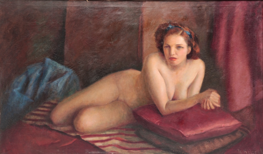 Appraisal: PORTRAIT OF A NUDE WOMAN SIGNED KELSEY American school ca