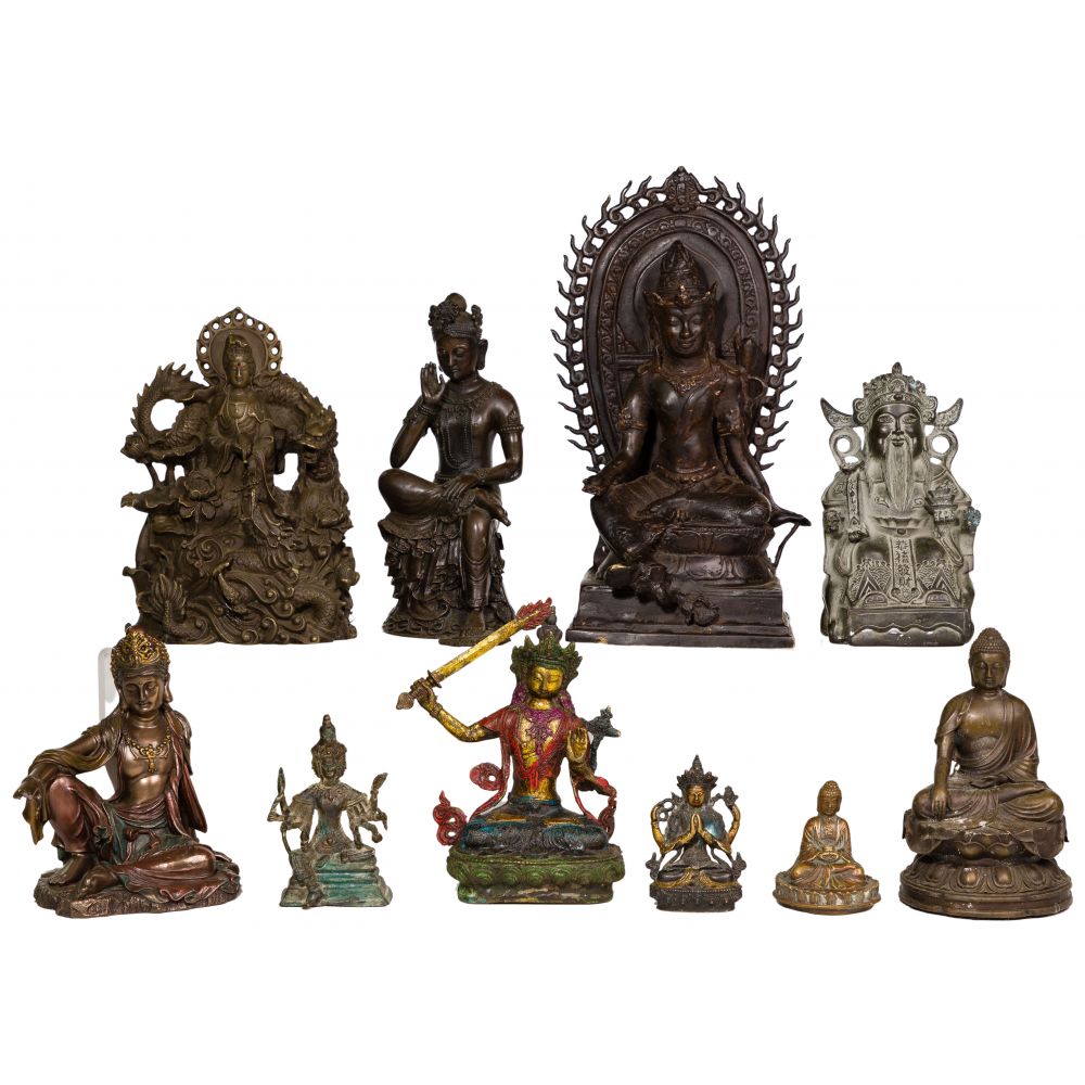 Appraisal: ASIAN BRONZE DEITY FIGURINE ASSORTMENT items of varying sizes and