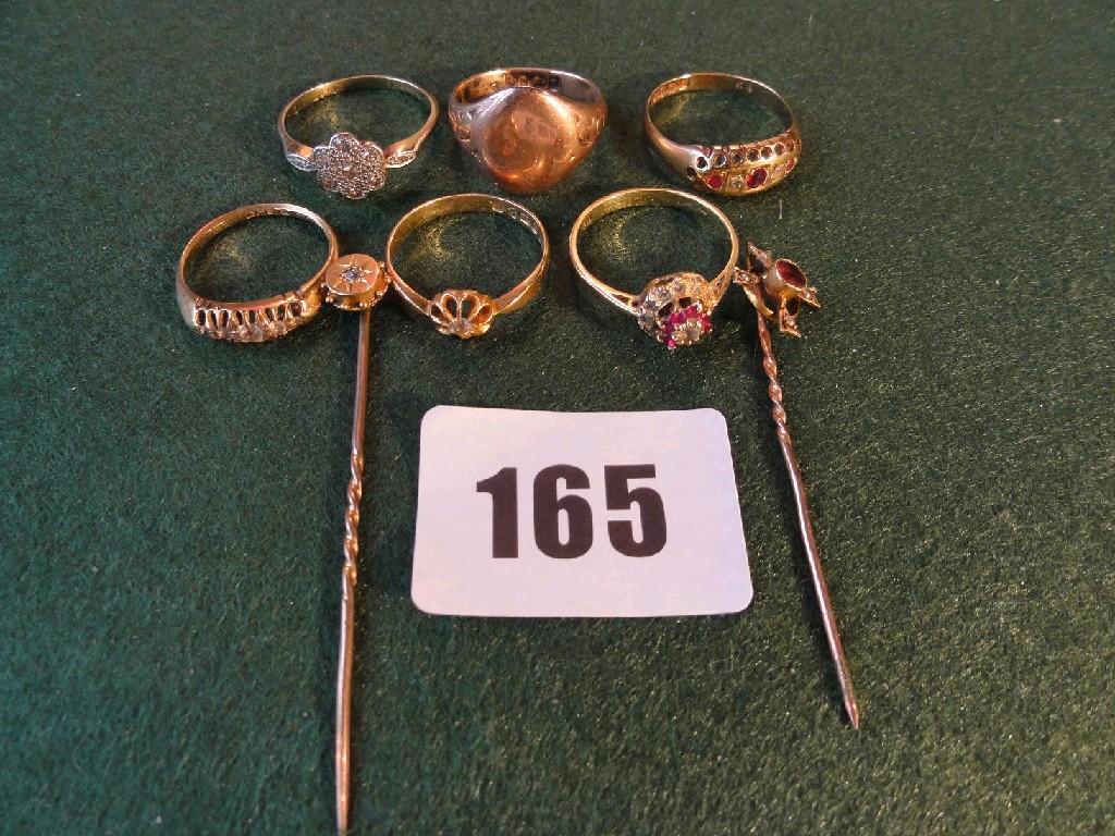 Appraisal: A small collection of various jewellery including gold rings gold