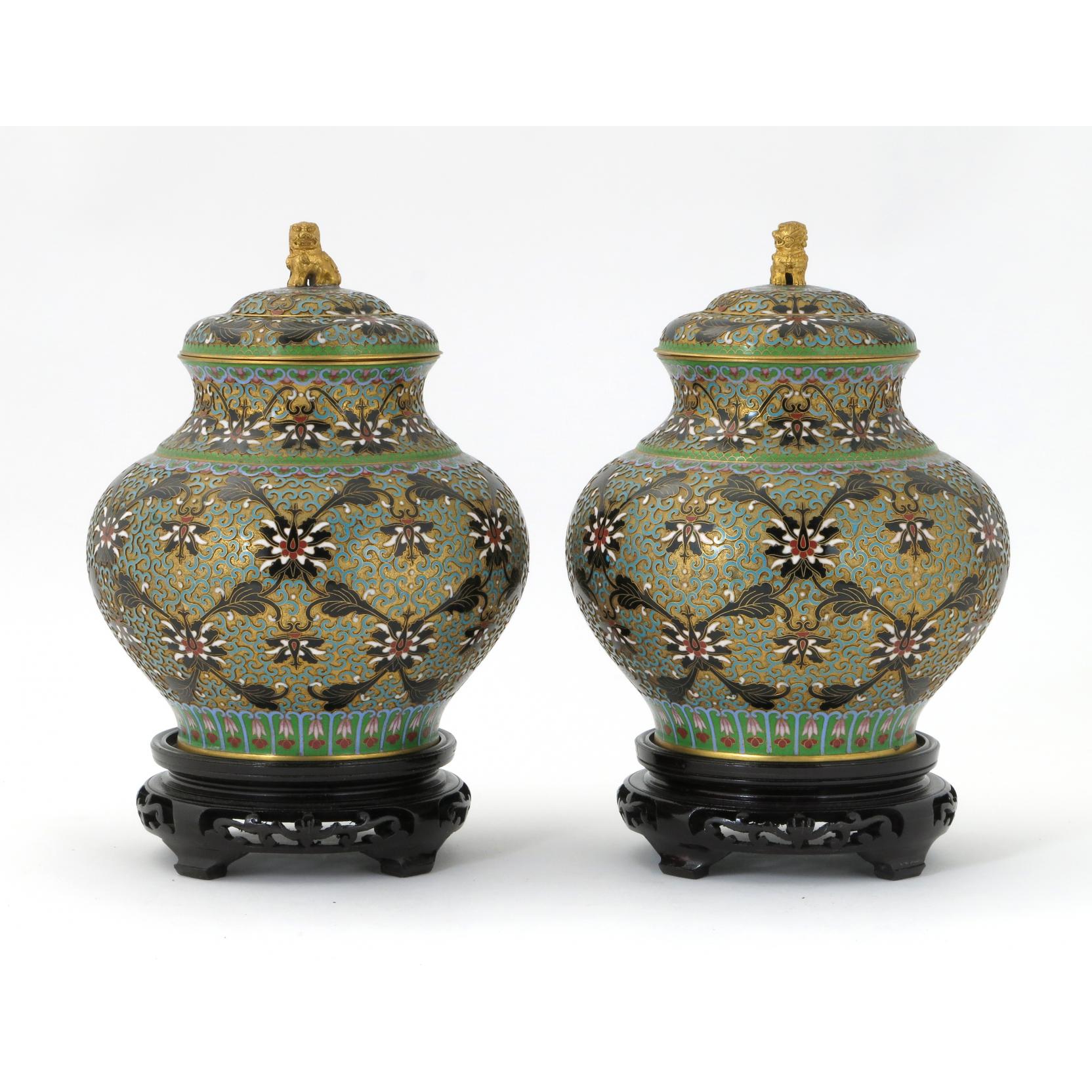 Appraisal: Pair of Chinese Jingfa Cloisonne Covered Jars cloisonne covered jars