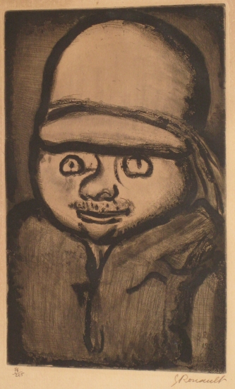 Appraisal: GEORGES ROUAULT Homme au casque tropical Etching and aquatint x