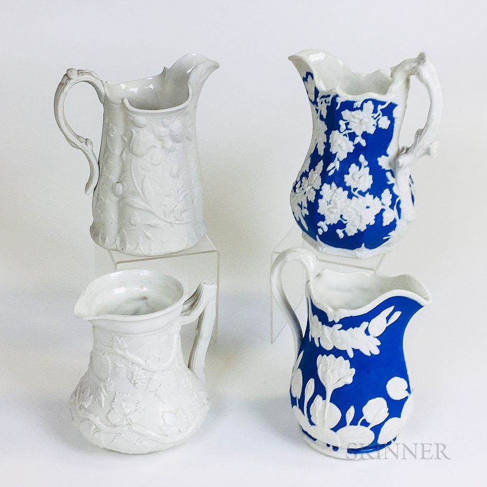 Appraisal: Three Fenton's Bennington Pottery Parian Pitchers and a Minton Pitcher