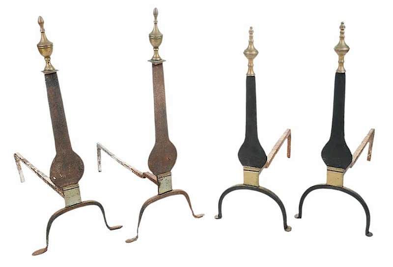 Appraisal: Two Pairs of Andirons late th century wrought iron bases