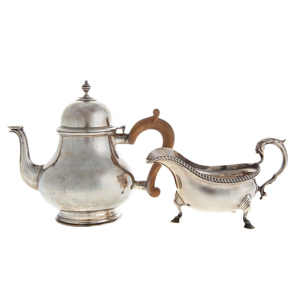 Appraisal: George V Silver Sauceboat and Elizabeth II Teapot sauceboat S