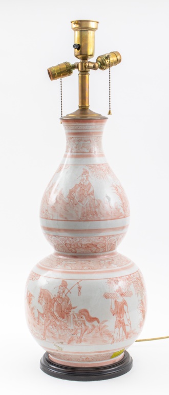 Appraisal: MASSIVE CHINESE DOUBLE GOURD VASE MOUNTED LAMP Massive Chinese ceramic