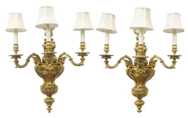 Appraisal: lot of French gilt bronze wall sconces th c three