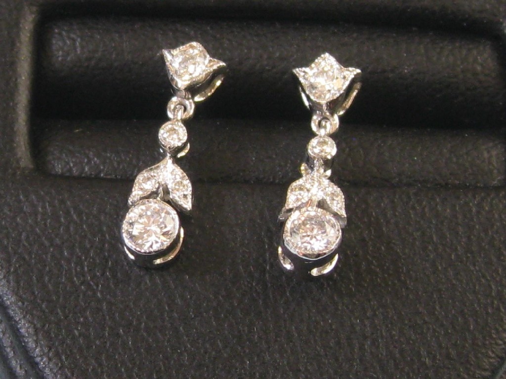 Appraisal: A Pair of Diamond Ear Pendants each pav -set brilliant-cut