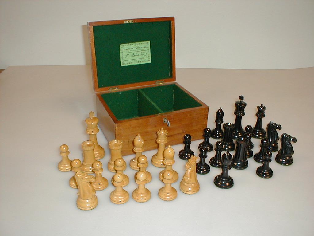 Appraisal: A thC Jacques Staunton weighted boxwood and ebony chess set