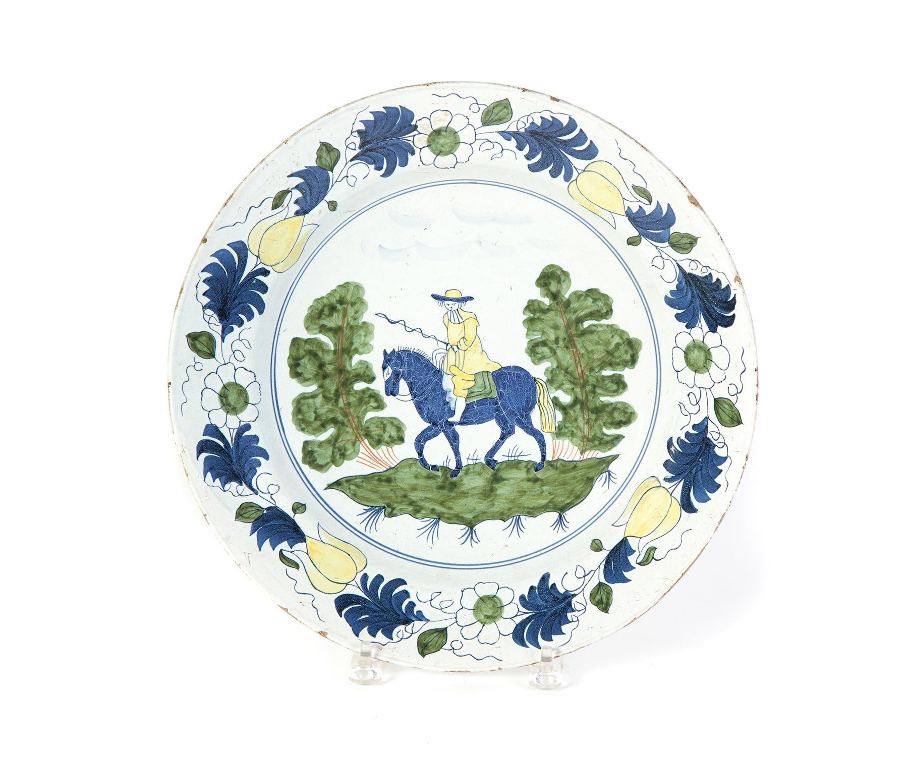 Appraisal: DELFT CHARGER Mid th century Polychrome with horse and rider