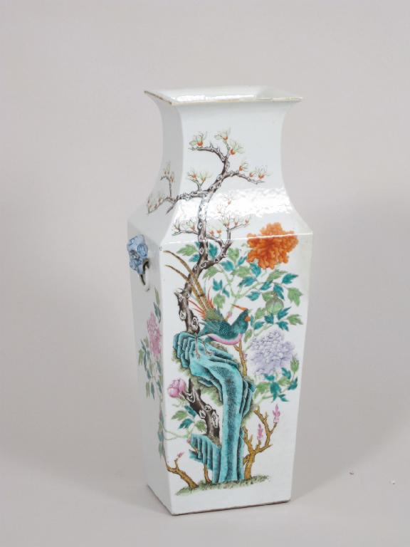 Appraisal: A Chinese square section baluster Vase painted amongst flowering shrubs