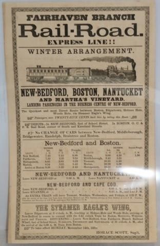 Appraisal: RAILROAD BROADSIDE DATED NOVEMBER X ADVERTISEMENT FOR FAIRHAVEN BRANCH RAILROAD