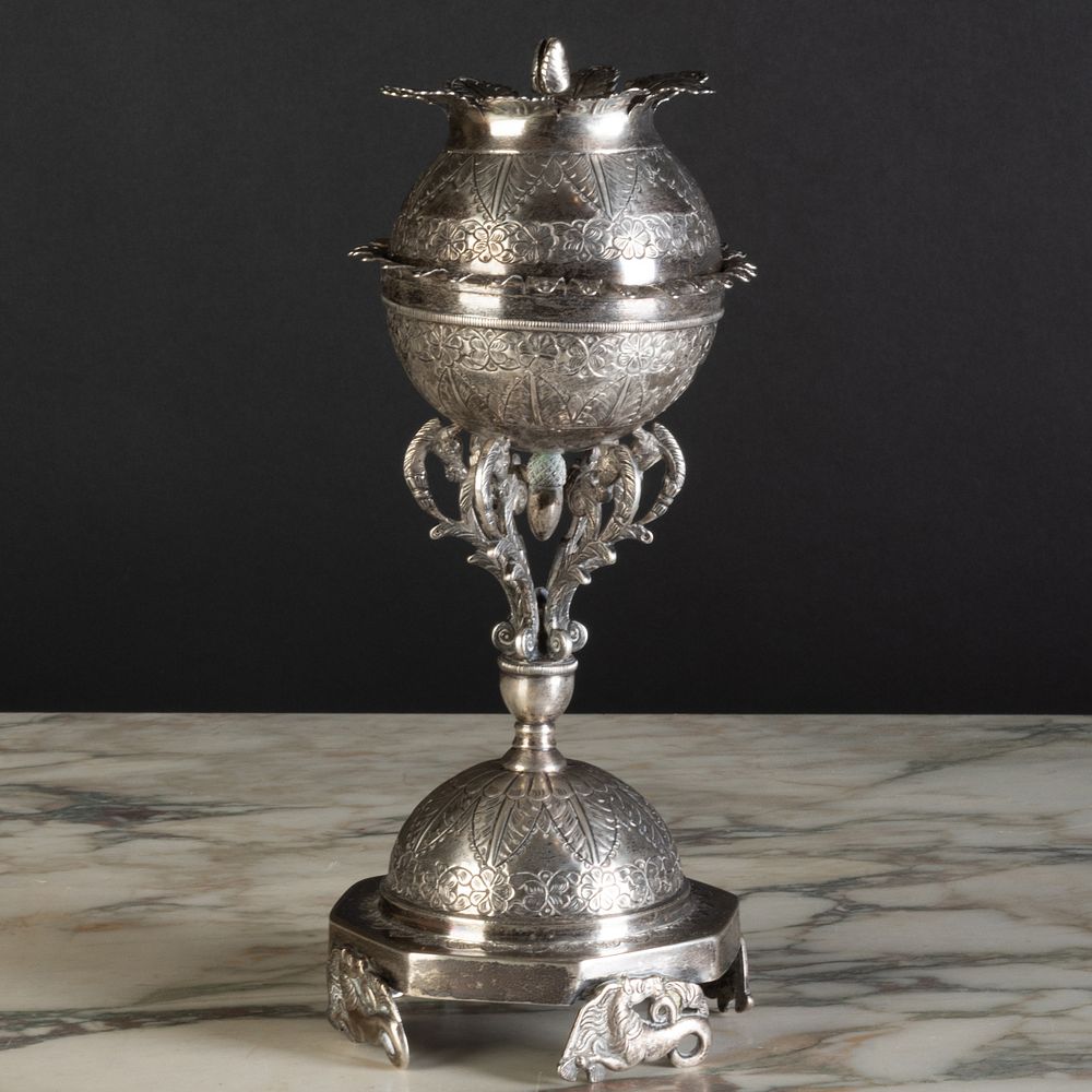 Appraisal: Spanish Colonial Style Silver Metal Perfume Burner with Hippocamp Supports