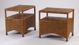 Appraisal: Rectangular rattan side tables Pair of th century rectangular rattan