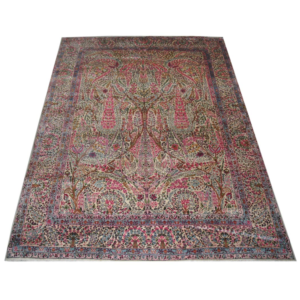 Appraisal: Kirman Carpet Southeast Persia circa Spruce trees amongst polychrome ascending