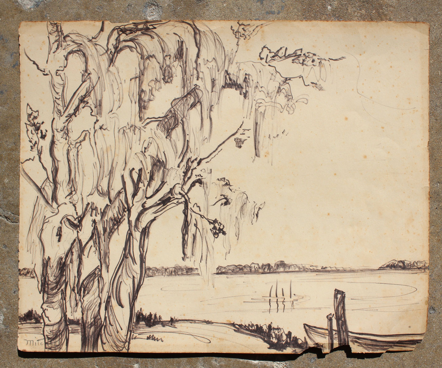 Appraisal: MITCHELL Gladys Vinson American - Dot Under Trees Sketch Black