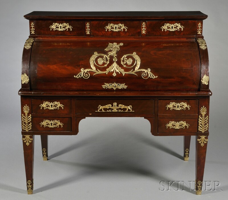 Appraisal: Empire-style Bureau a Cylindre mahogany case with gilt-bronze mounts top