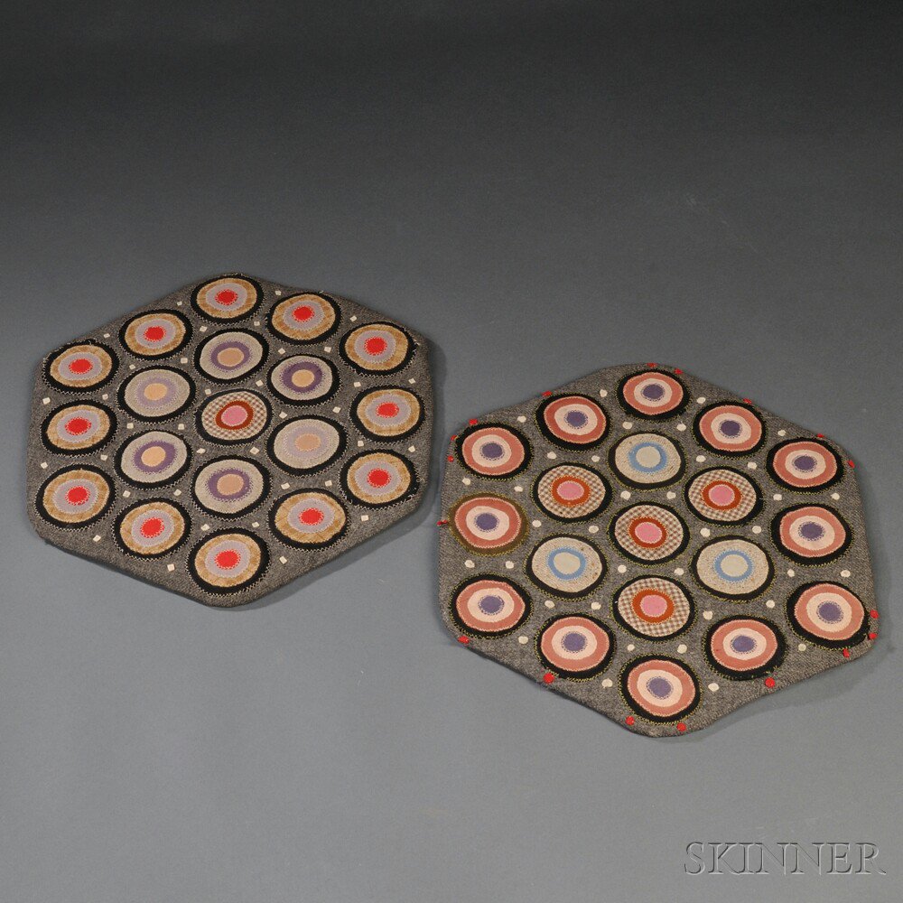 Appraisal: Pair of Pieced Wool Penny Mats America early th century