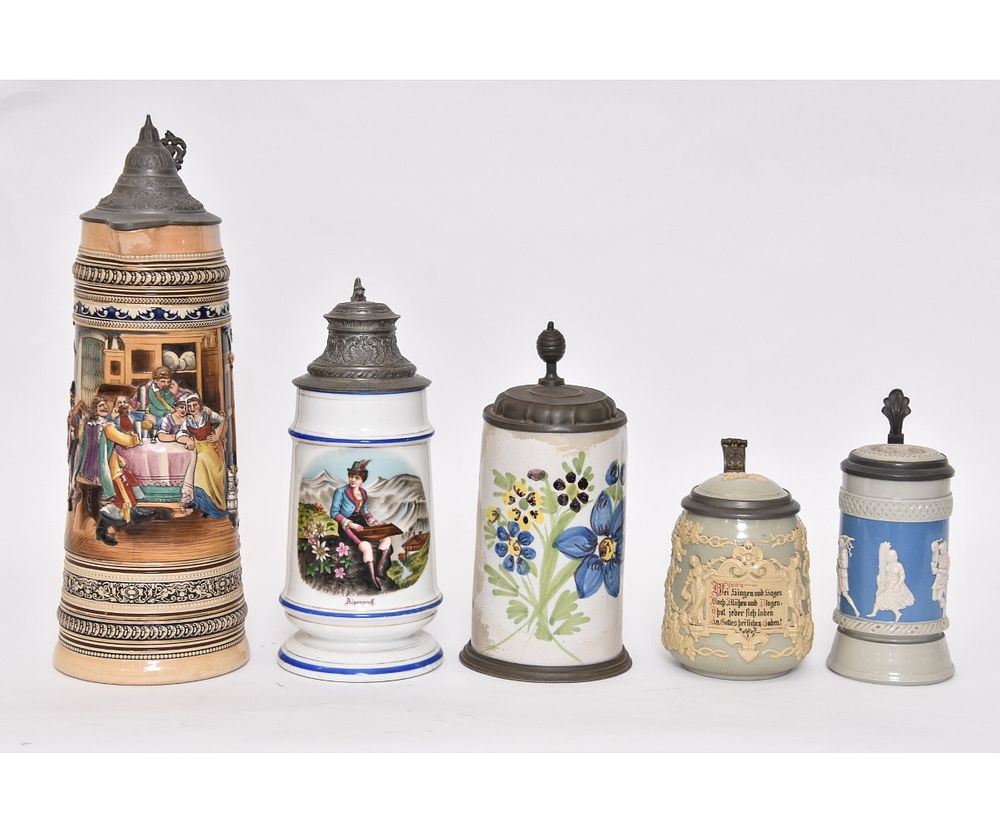 Appraisal: Five German Stein Grouping Five German steins to include a