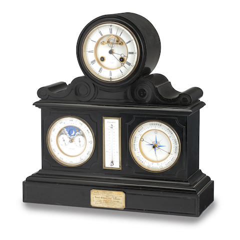 Appraisal: A late th century black slate multi-function mantel clock Inscribed