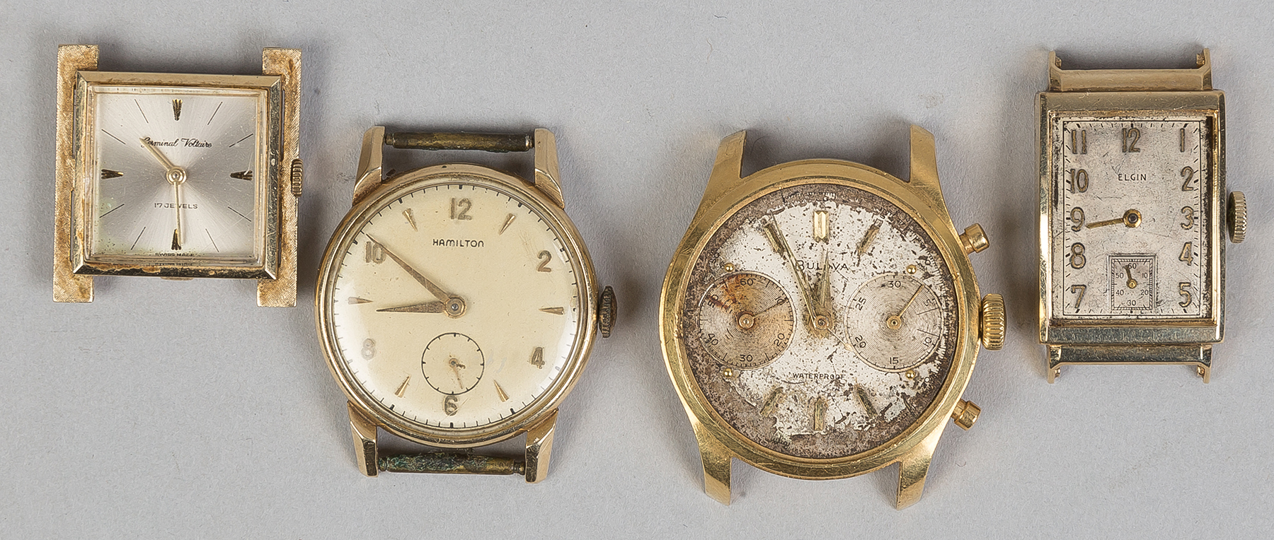 Appraisal: Four Men's Gold Wrist Watches L to R Germinal Vollaire