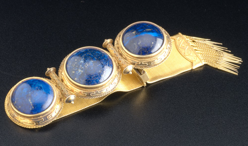 Appraisal: Greek Revival style k yg garter bracelet with lapis lazuli