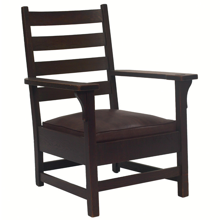 Appraisal: Gustav Stickley armchair four horizontal slats to back over a