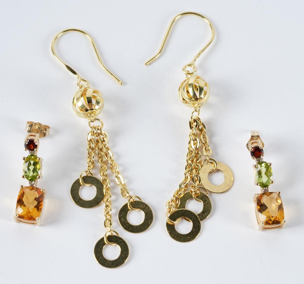 Appraisal: TWO PAIRS OF KARAT YELLOW GOLD GEM-SET EARRINGSone pair karat