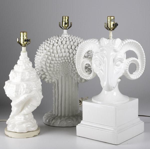 Appraisal: LIGHTING Three figural white porcelain table lamps together with two