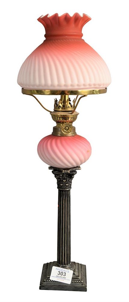 Appraisal: Satin Glass Peg Lamp on silver plated stick height inches