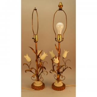 Appraisal: Pair Italian Gilt Metal Alabaster Tulip Form Lamps Circa Height