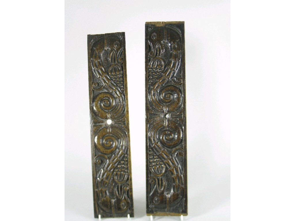 Appraisal: Pair of th Century carved oak Panels carved mythical animal